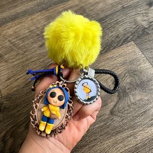 Coraline keychain handmade/ Coraline doll porcelain material art handmade
